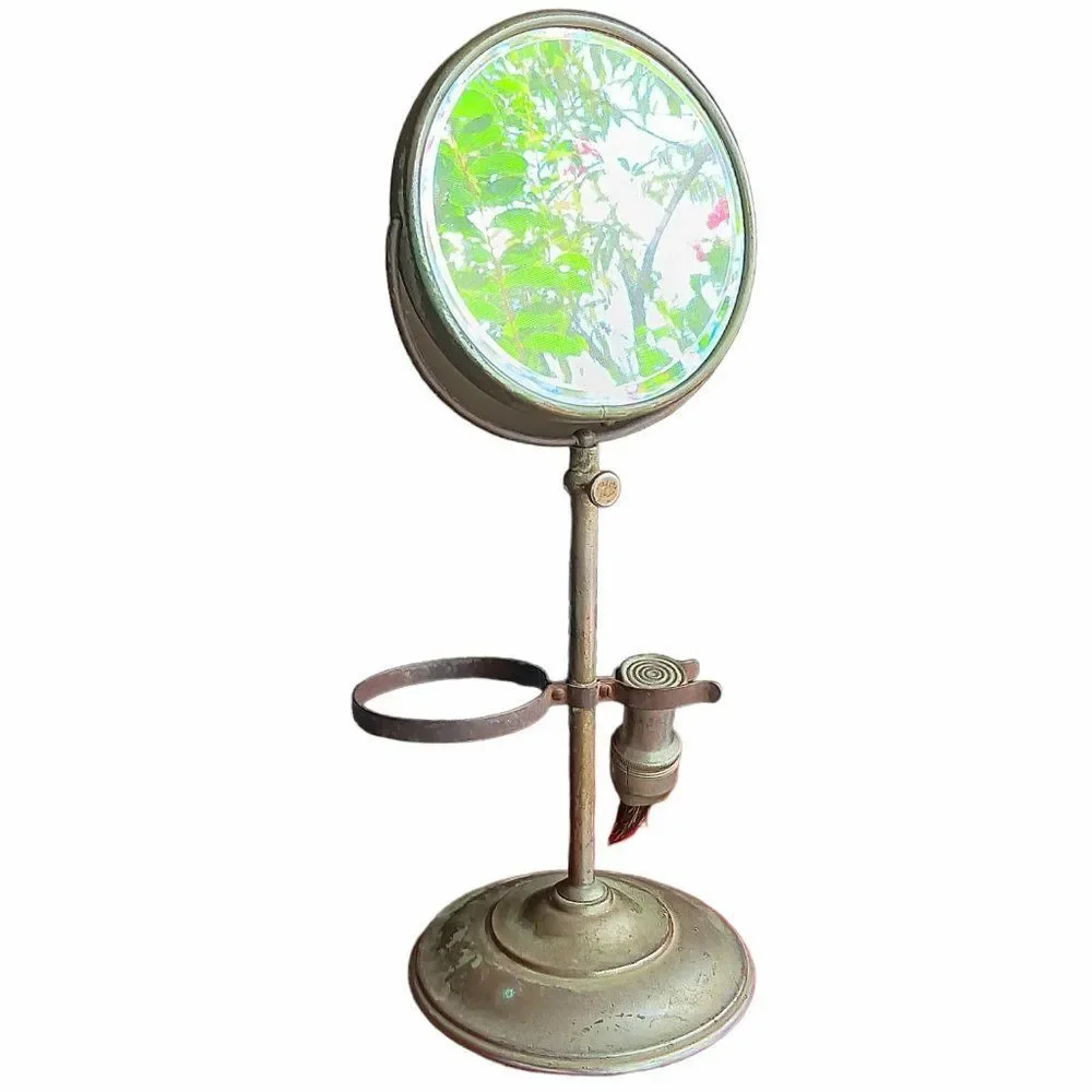 Vintage Vanity Shaving Mirror Stand with Brush and Cup Holder Metal Gold Color